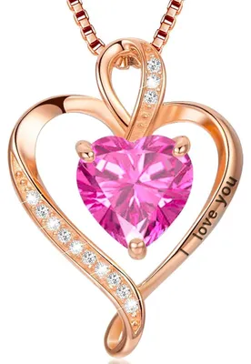 Produktbild von Herz Kette Damen Silber 925 mit "I love you" Gravur und Geburtsstein, Roségold-Finish