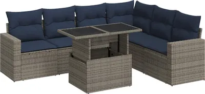 Produktbild von "2026 MODERNE" 7-tlg. Garten-Sofagarnitur/Garten-Essgruppe - Lounge-Set - Balkonmöbel Set - mit Kissen Schwarz Poly Rattan - Gartenmöbelset CC2292284