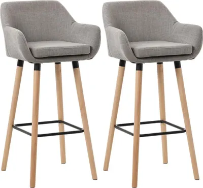 Image de set de 2 tabourets de bar - Chaises hautes - Dossier confortable - Structure en bois de hêtre | Couleur : gris