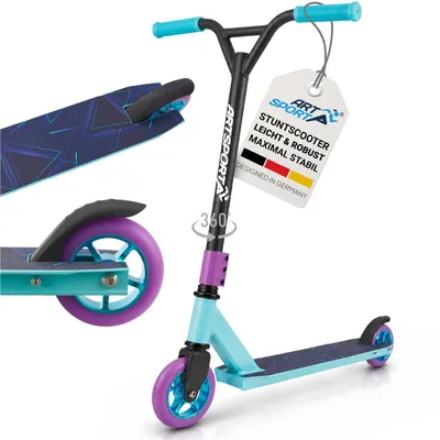 Produktbild von ArtSport Stunt Scooter Retro Purple - Trick Roller für Kinder & Jugendliche - 360° Lenker, 100 mm Alu Räder - Kinderroller Blau Lila Schwarz