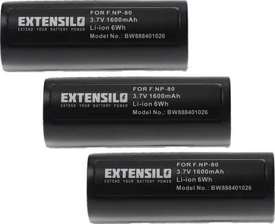 Produktbild von EXTENSILO 3x Akku Ersatz für Fujifilm NP-80 für Kamera (1600 mAh, 3,7 V, Li-Ion)