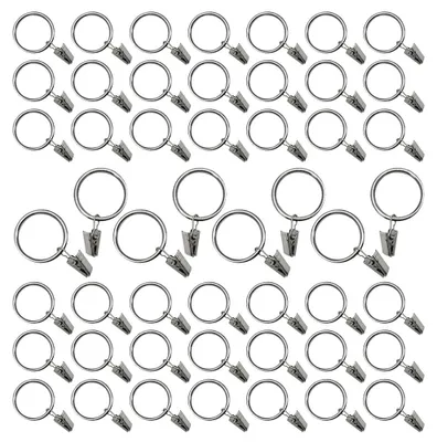 Vorhangringe mit Clips, 50 Stück, 38 mm, Silber, rostfrei