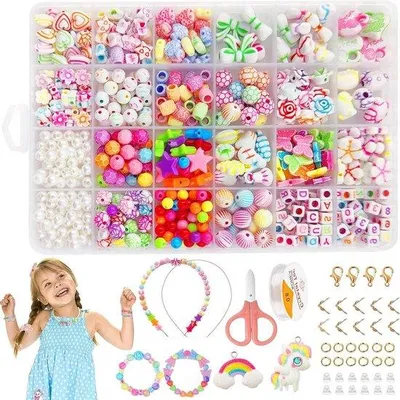 Image de Kit de création de bracelets pour enfants (550 pièces) - Kit de création de bijoux pour filles (24 couleurs)