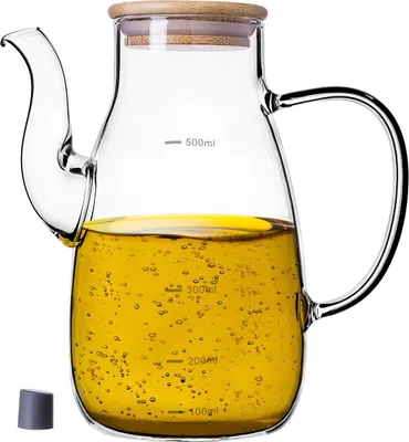 Produktbild von KADAX Ölspender 500ml aus Borosilikatglas, Ölflasche mit Messskala, Ausgießer & Deckel, Glasölflasche, Ölkanne aus Glas, Flasche für Öl & Olivenöl, Ölkaraffe