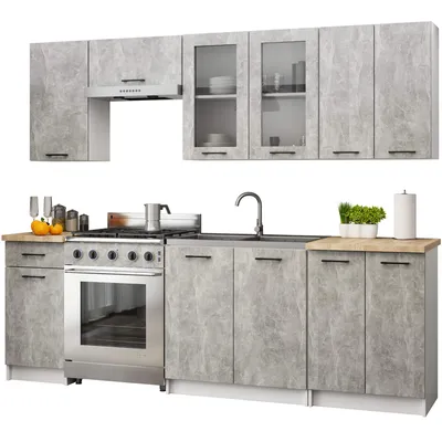 Image de Ensemble de cuisine OLIVIA 2,4 m Béton / Chêne Sonoma