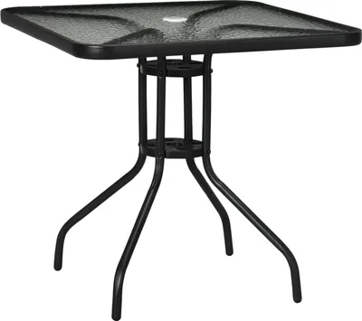 Produktbild von Gartentisch Abnehmbar Metall 76x76 cm Wetterfest quadrarisch Balkontisch mit Schirmloch, rutschfest Buffettisch Campingtisch Terrassentisch für Outdoor Garten, Terrasse Balkon Schwarz Aosom