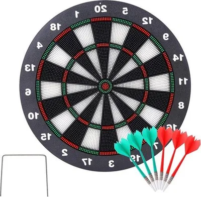Image de Jeu de fléchettes pour enfants avec cible en caoutchouc de 41,6 cm – 6 fléchettes à pointe souple – Pour s'amuser en famille – Équipements de loisirs