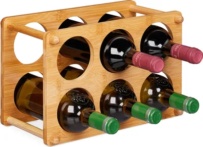 Produktbild von Relaxdays Weinregal, Bambus, 6 Flaschen, Weinständer für Küche, Keller, Wohnzimmer, Weinablage HBT 21x32x18,5 cm, Natur