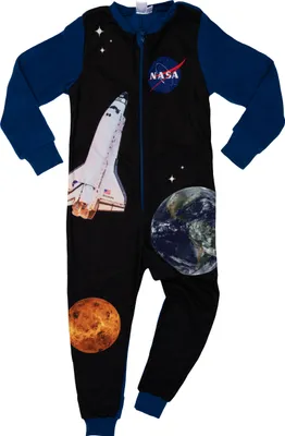 Produktbild von NASA Jumpsuit für Jungen -  Overall Pyjama Schlafanzug Kinder Blau/Schwarz, Größe:110-116