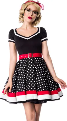 Produktbild von Belsira Kleid mit Gürtel Schwarz - Weiß - Rot - L