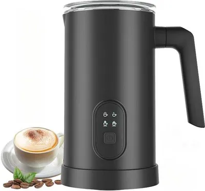 Image de Mousseur à lait électrique 4-en-1, 350 ml, mousseur et chauffe-lait automatiques pour lait chaud et froid, idéal pour les lattes, cappuccinos, macchiatos et chocolats chauds, noir.