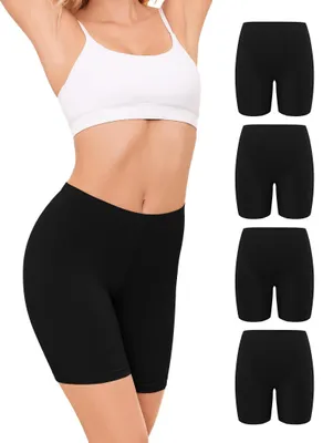Imagen del producto de Pantalones cortos tipo slip - Calzoncillos tipo bóxer anti-rozaduras - Ropa interior para mujer - Pack de 4 unidades - Algodón transpirable - Comodidad invisible
