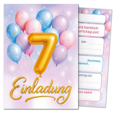 Immagine prodotto di Set di 12 biglietti d'invito per il 7° compleanno di un bambino