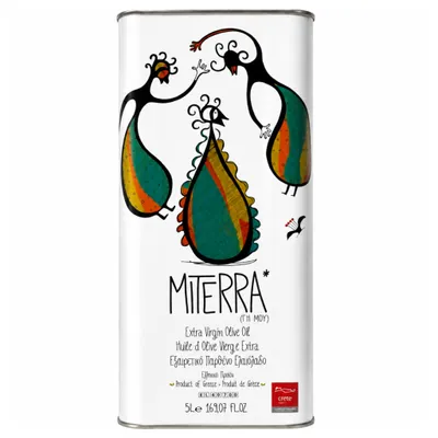 Miterra Olivenöl Extra Nativ 5 L Kanister isoliert auf weißem Grund