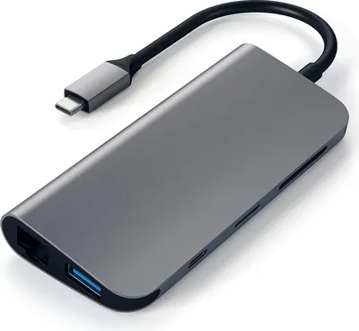 Produktbild von Satechi ST-TCMM8PAM, USB 3.2 Gen 1 (3.1 Gen 1) Type-C, 49 W, Grau, MicroSD (TransFlash), MicroSDHC, MicroSDXC, SD, USB 3.2 Gen 1 (3.1 Gen 1) Type-A, Windows 10, Windows 8, Windows 8.1