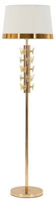 Image de Lampadaire Glamour Papillon Doré - Structure En Métal Doré Et Abat-Jour Blanc Orné De Papillons Décoratifs - Ø 45 X 157 Cm