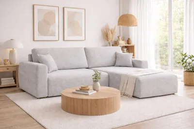 Produktbild von Kaiser Möbel Ecksofa mit Schlaffunktion und Bettkasten, Ariel L-Form im Sofa-Chenille Stoff Artico, Cement, Rechts