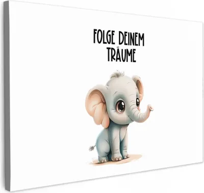 Produktbild von MuchoWow® - Leinwandbilder - Elefant - Folge deinen Träumen - Zitat - Tier, Wandbild, Wanddeko Bilder Wohnzimmer, 30x20 cm