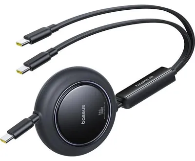 Zdjęcie produktu dla Kabel Zwijany Baseus Free2Pull Mini 100W 3W1 Usb-C - 2Xusb-C 1.2M - Czarny