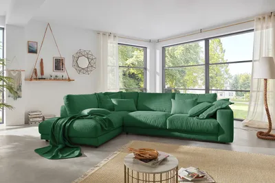 Produktbild von KAWOLA Sofa MADELINE Ecksofa Cord smaragd Recamiere links