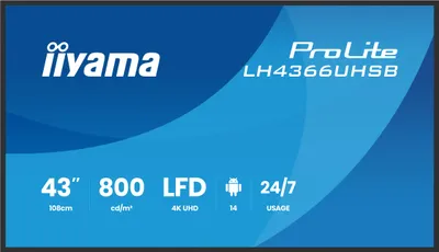 Image de iiyama LH4366UHSB-B1AG, écran plat interactif, 109,2 cm (43 pouces), LCD, 3840 x 2160 px, Wi-Fi, 24/7