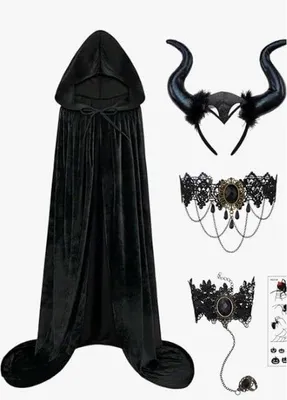 Produktbild von SPERMUOY Halloween-Kostüm-Set für Damen, Maleficent-Kostüm, Teufelskostüm für Damen, mit Zauberstab, Teufelshörner, Haarreif