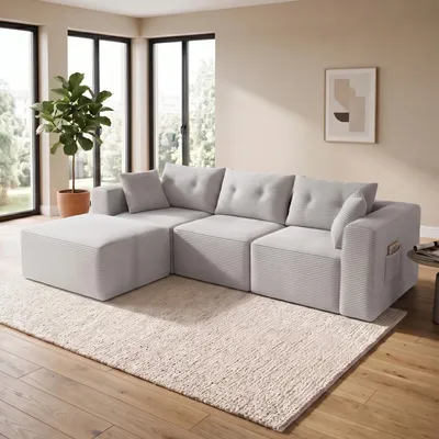 Produktbild von Cord Modulsofa mit Tiefsitz, frei kombinierbares Ecksofa mit Kissen