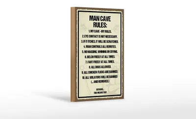 Produktbild von Holzschild Spruch 12x18cm Man Cave Rules my cave my rules