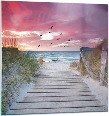 Produktbild von Bilder auf glas - Einteilig - Strand Sand Vögel - 50x50cm - Glasbilder - Wandbilder - Bilder - zum Aufhängen bereit - Wanddekoration aus Glas - Glas Bilder - Wandbild auf Glas - GAC50x50-4994