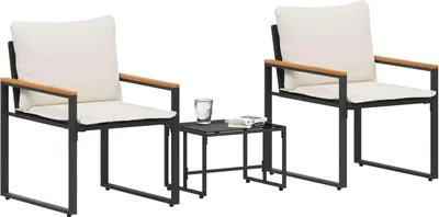 Immagine prodotto di Set di Mobili con cuscino 3 pcs Nero e Bianco Crema Rattan