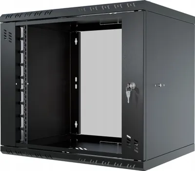 Obrázek produktu pro Serverová skříň 19" 9U 400mm RACK závěsná serverová skříň se skleněnými dveřmi černá Stalflex