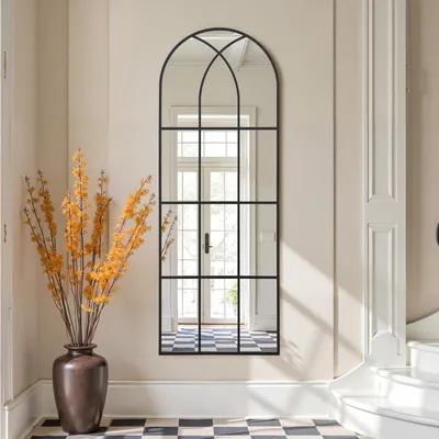 Produktbild von Wandspiegel 60 x 165 cm Aluminium Rahmen Schwarz Gewölbt Fensteroptik