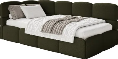Image de Selsey Cloudy – Lit jeunesse 120 cm, coffre de rangement, bouclé, tête de lit à gauche, vert olive