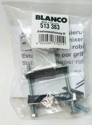 A product package containing a kitchen faucet stabilizer kit.
