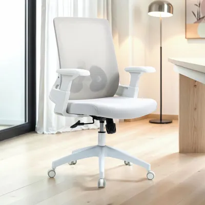 Produktbild von Bürodrehstuhl CAPVAL höhenverstellbar mit Lendenstütze, weiß - ergonomischer Schreibtischstuhl mit Mesh-Rücken, moderner Drehstuhl, bequemer Bürostuhl für Home-Office [bis 120 kg]