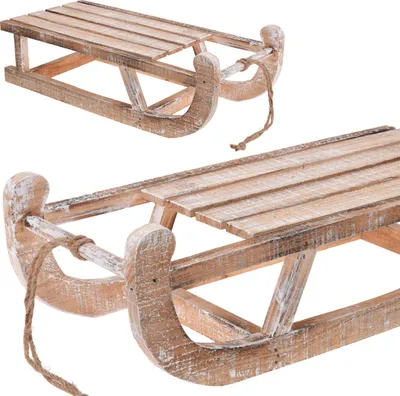 Immagine prodotto di H&S Decoration | Slitta decorativa - Figura natalizia - 51 x 24 x 16 cm - Marrone - Slitta decorativa in legno - Sbiancata