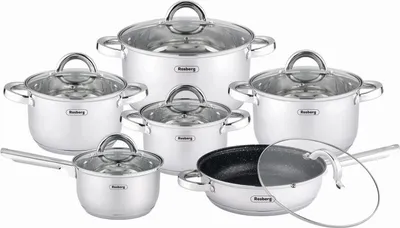 Obrázek produktu pro Edénykészlet Rosberg R51210L12, 12 db, Többrétegű alsó, 2,0/6,5 liter,