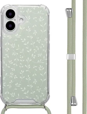 Immagine prodotto di Custodia di design imoshion con cinturino iPhone 16 - Smoke Green Flowers