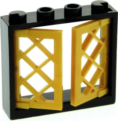 Image de 1x Lego fenêtre cadre 1x4x3 noir 2 battants grille 1x2x3 or épais 60607 60594