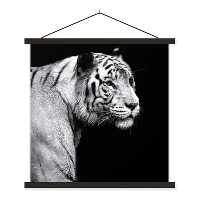 Produktbild von MuchoWow® Textilposter Tierprofil Tiger in schwarz und weiß 60x60 cm mit schwarzem Rahmen - Posteraufhänger