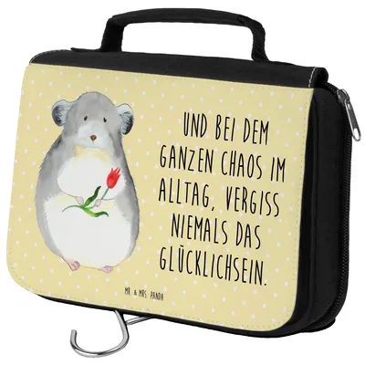 Produktbild von Mr. & Mrs. Panda badtasche Chinchilla Blume - Gelb Pastell - Geschenk, kosmetiktäschchen, Kosmetiktasche, Chaos, beautycase, duschbeutel, Kummer, Glücklichsein, Büro
