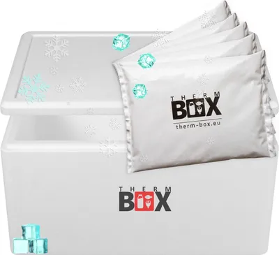 Produktbild von THERM BOX Styroporbox 45W mit 5x Kühlakku für Kühlbox 45L Innen: 53x33x25cm Transportbox Thermobehälter Wiederverwendbar