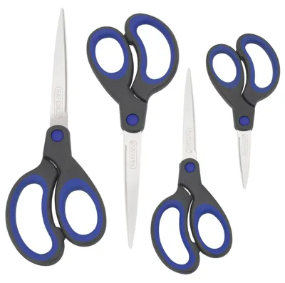 Produktbild von Rapesco 1578 Soft Grip Griff Scheren, Schwarz/Blau, 4 Stück