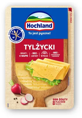 Zdjęcie produktu dla Hochland Tylżycki ser żółty w plastrach. Ser podpuszczkowy dojrzewający 135 g