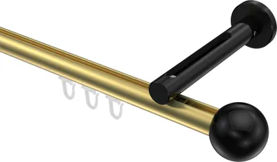 Produktbild von Interdeco Innenlaufstange / Gardinenstange mit Innenlauf Messing-Optik / Schwarz, Typ Siteno Luino (Kugel), 20 mm Ø 1-läufig, 140 cm