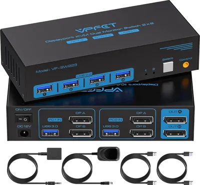 Obrázok produktu pre KVM prepínač DisplayPort 2xPC na 2 monitory 4K120Hz 8K60Hz USB3.0