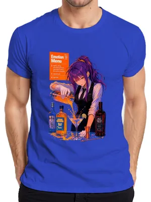 Immagine prodotto di Maglietta da uomo, blu, taglia M, con stampe a tema anime, cocktail, manga, Giappone e stile Y2K. Motivo: "Waifu"