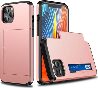 Produktbild von Mobigear Card iPhone 12 Pro Hülle Hardcase Backcover Stoßfest mit Kartenhalter - Roségold