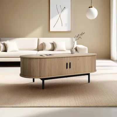 Produktbild von Couchtisch aus MDF mit beigem Melamindekor - Oviala Louna