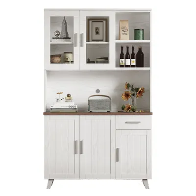 Produktbild von Abrihome Küchenschrank Sideboard-114x40x190cm Aufbewahrungsschrank mit Türen, Schublade, mit Kabellöcher, Weiß